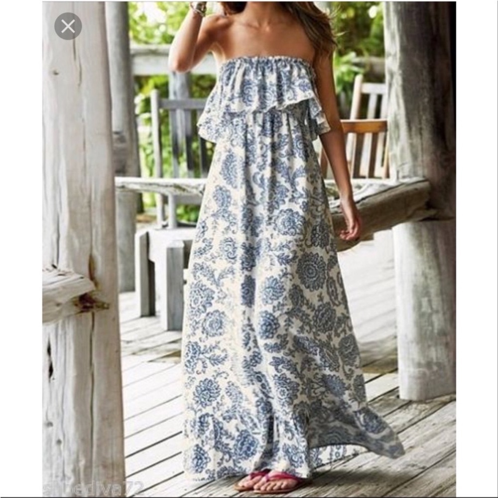 Mods International linen ruffle smocked maxi dress small